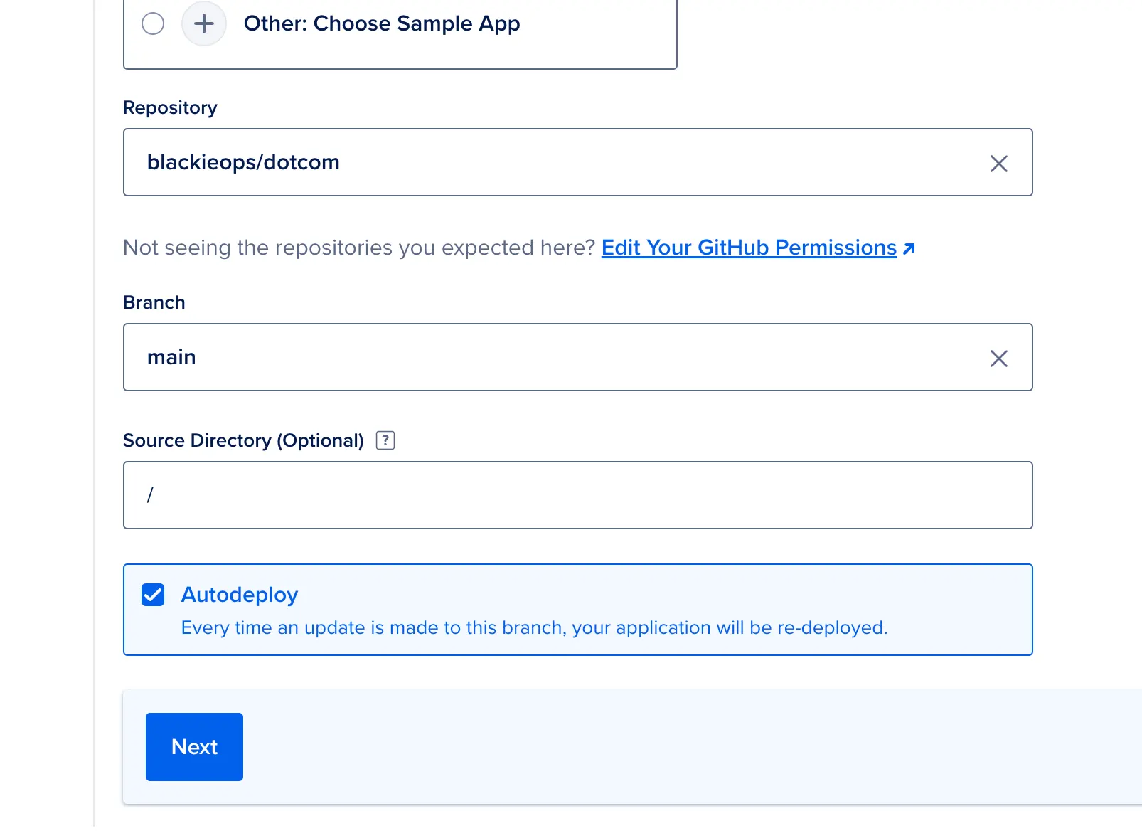 Creating an app in DigitalOcean App Platform